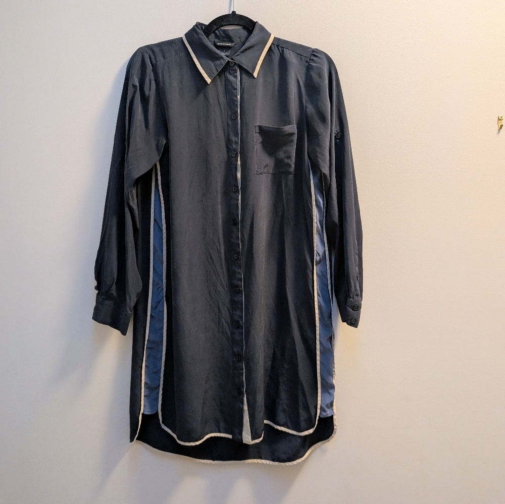 Club Monaco 100% Silk Navy Shirt Dress w/ Contrast Side Panels – Size 6